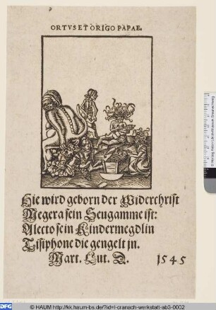 Papst und Kardinäle vom Teufel geboren, versorgt von den Erynnien
