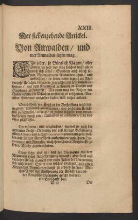 Der siebenzehende Artickel. Von Anwalden/ und wer Anwalden setzen mag.