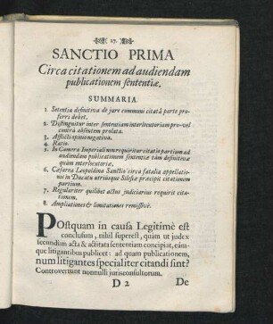 Sanctio Prima Circa citationem ad audiendam publicationem sententiae.