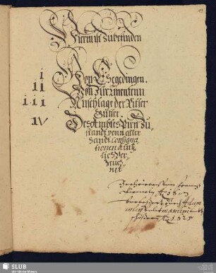 Bl. 19r-174v: Hierin zubefinden : I. Von Ehegedingen [u.a.]. - II. Von Juramentenn. - III. Anschlage der Ritter Gütter. - IV. Des Ambtes Pirn Zustandt.