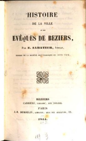 Histoire de la ville et des évêque de Beziers