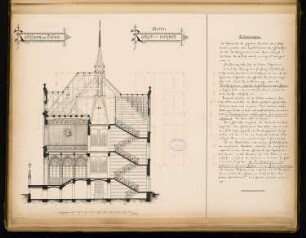 Rathaus, Calau Monatskonkurrenz März 1879: Querschnitt; Maßstabsleiste, Erläuterungstext