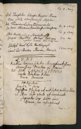 Sommerhalbjahr 1760. Rektorat (Prorektor) Johann Kies