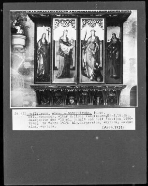 Altar der 11000 Jungfrauen: Die Heiligen Margaretha, Barbara, Katharina (?) und Justina (?)