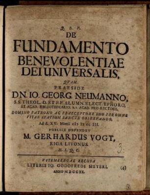 De Fundamento Benevolentiae Dei Universalis