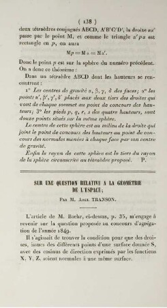 Sur une question relative a la géométrie de l'espace.