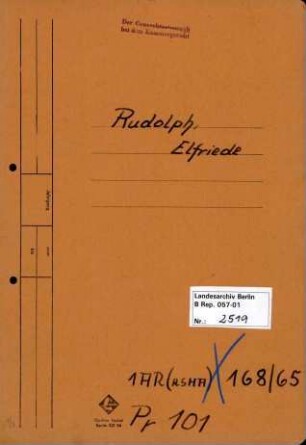 Personenheft Elfriede Rudolph (*12.11.1896), Kanzleiangestellte