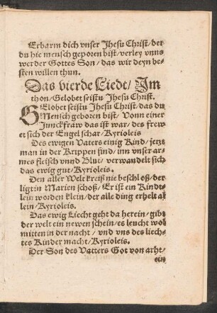 Das vierde Liedt/ Jm || thon/ Gelobet seistu Jhesu Christ. ||