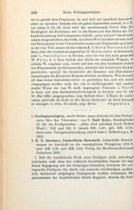 488-489 [Rezension] Kaim, Emil, Festtagspredigten