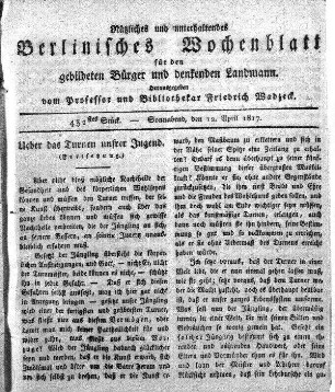 432stes Stueck, Sonnabend, den 12. April 1817