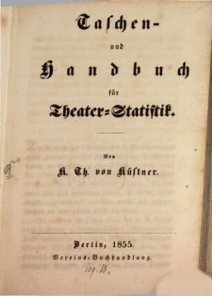 Taschen- und Handbuch für Theater-Statistik