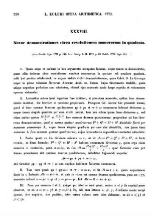 XXXVIII. Novae demonstrationes circa resolutionem numerorum in quadrata.