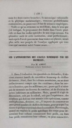 Sur l´approximation des calculs numériques par les décimales.