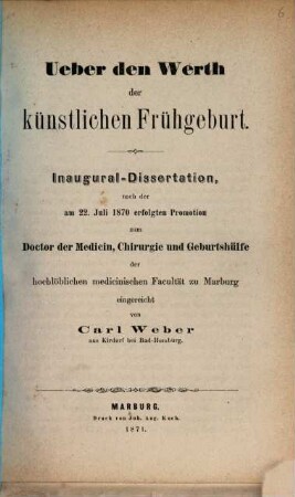 Ueber den Werth der künstlichen Frühgeburt