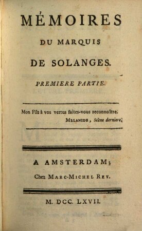 Mémoires Du Marquis De Solanges, 1