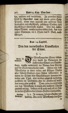 Das 14. Capitel. Von den vornehmsten Kranckheiten der Sinne.