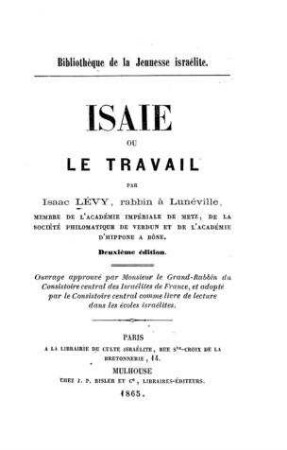 Isaie ou Le travail / par Isaac Lévy