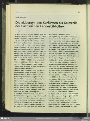 Die "Liberey" des Kurfürsten als Keimzelle der Sächsischen Landesbibliothek