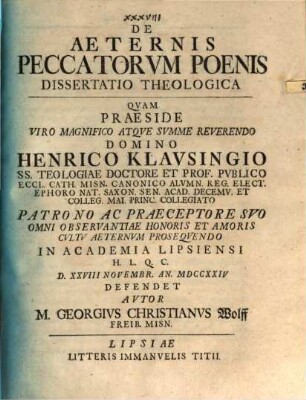 De Aeternis Peccatorvm Poenis Dissertatio Theologica