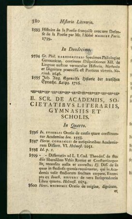 II. Scr. de Academiis, Societatibus Literariis, Gymnasiis et Scholis