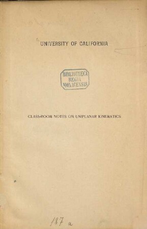 Class-room Notes on uniplanar kinematics