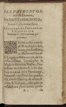 Illustri Et Generoso Domino, Dn. Nathanislusio & c. Baroni Gallo literatissimo [...]