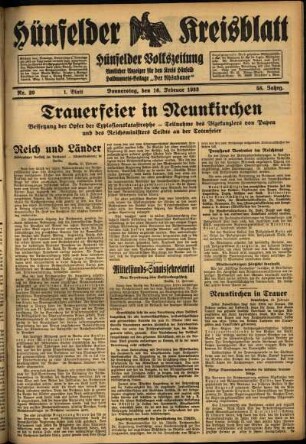 Erste Ausgabe vom Donnerstag, den 16. Februar 1933.