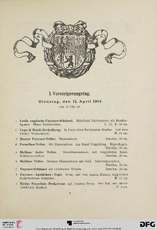 I. Versteigerungstag. Dienstag, den 12. April 1904 (Nr. 1-250)