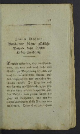Zweiter Abschnitt. Verschiedene frühere glückliche Beispiel dieser leichten Kinder-Ernährung.