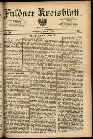 Erste Ausgabe vom Donnerstag, den 06. Juni 1901.
