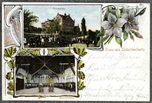 Gruss aus Liebertwolkwitz. Volksschule und Schulturnhalle.
