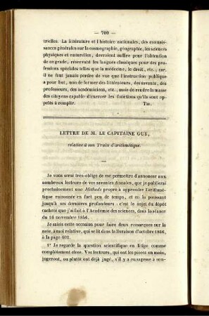Lettre de M. Le Capitaine Guy.