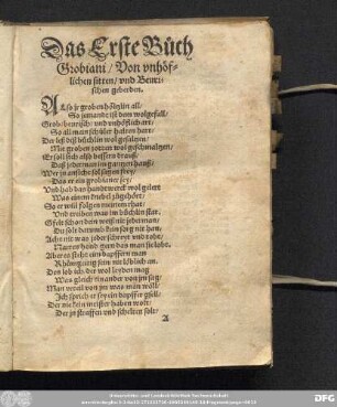 Das Erste Buch Grobiani / Von unhöflichen sitten / und Beurischen geberden.
