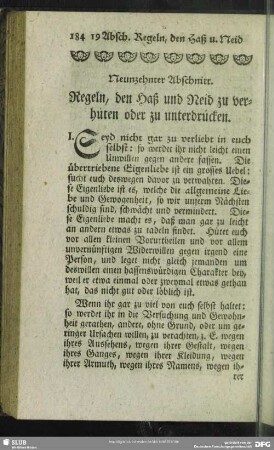 Neunzehnter Abschnitt. Regeln, den Haß und Neid zu verhüten oder zu unterdrücken