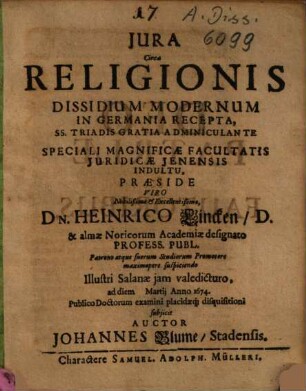 Jura Circa Religionis Dissidium Modernum In Germania Recepta