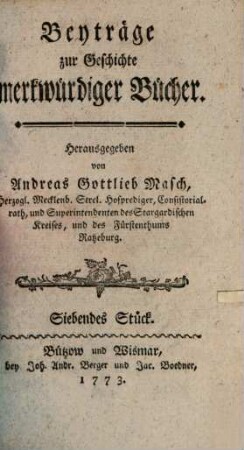 Beiträge zur Geschichte der merkwürdigen Bücher, 7