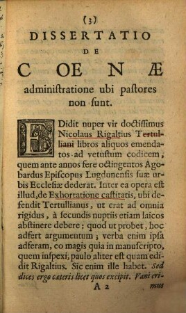 Dissertatio de Coena administratione ubi pastores non sunt
