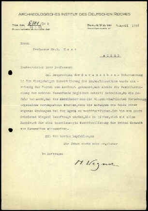 M. Wegner an G. Karo