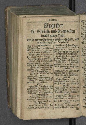 Register der Episteln und Evangelien durchs gantze Jahr.