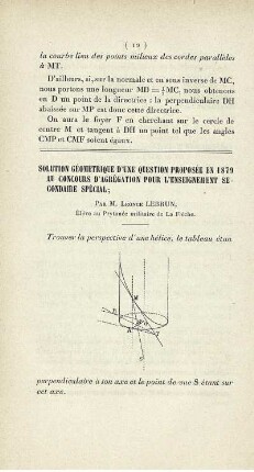 Solution géométrique d'une question proposée en 1879 au concours d'agrégation pour l'enseignement secondaire spécial.