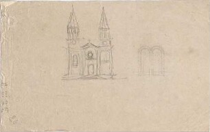 Voit, August von; München; Zweite protestantische Kirche - Doppelturm - Fassade (Ansicht); Doppelfenster (Teilansicht)