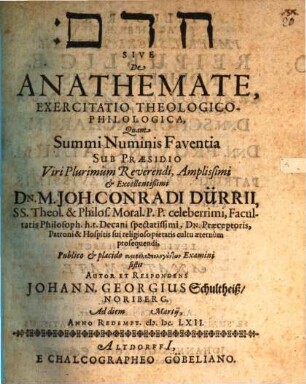 Ḥērem Sive De Anathemate, Exercitatio Theologico-Philologica