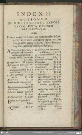 Index II. Actionum In Hoc Tractatu Expositarum, Iuxta Ordinem Alphabeticum