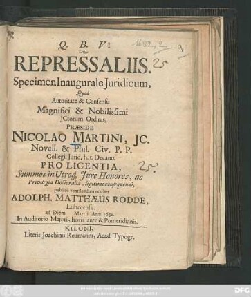 De Repressaliis. Specimen Inaugurale Iuridicum