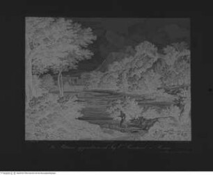 Raccolta di paesi di Gaspare Dughet detto Pussino / incisi all'acqua forte da A. Heydeck in Dessau 1849; Paris 1849, Taf. 7: Landschaft mit Viehhirten und Gewässer