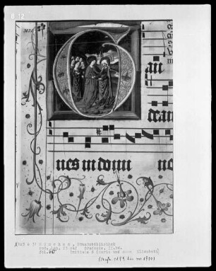 Graduale in zwei Bänden und ein dazugehöriges Antiphonar — Graduale — Initiale G mit der Heimsuchung, Folio 60recto