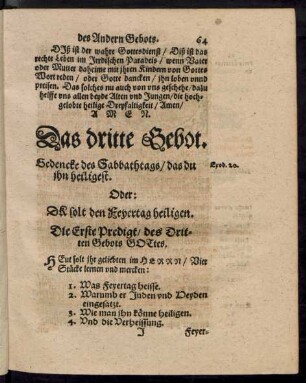 Die Erste Predigt/ des Dritten Gebots Gottes.