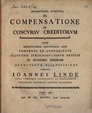 Commentatio synoptica de compensatione in concursu creditorum