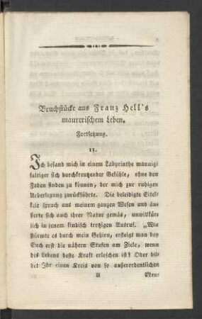 Bruchstücke aus Franz Hell's maurerischem Leben. Fortsetzung