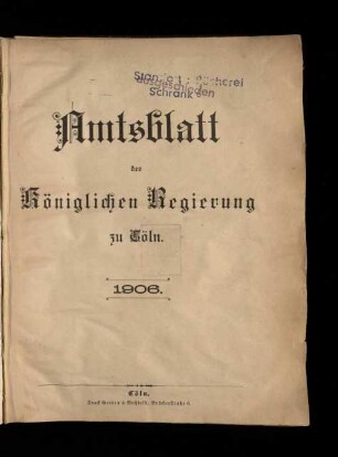 Amtsblatt der Königlichen Regierung zu Köln / 1906